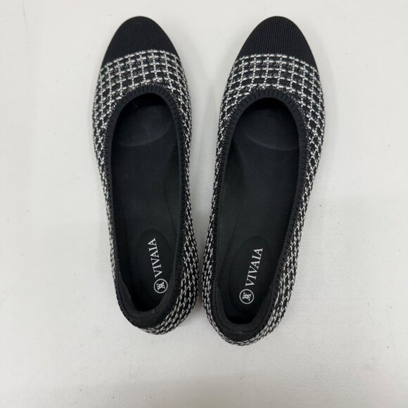 Vivaia Almond Toe Black Tweed Knit Slip On Ballet Flats Shoes Womens 39.5 US 8.5 - Picture 5 of 9